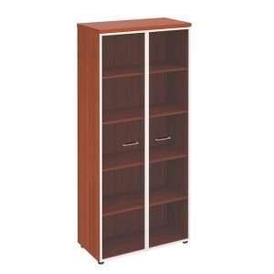 Шкаф для документов со стеклянными прозрачными дверьми в рамке миланский орех