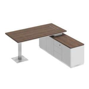 Стол руководителя на опорной тумбе дуб гладстоун / белый премиум / белый премиум