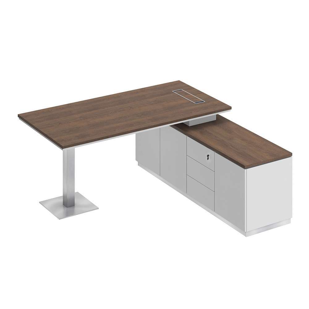 Стол руководителя на опорной тумбе дуб гладстоун / белый премиум / белый премиум