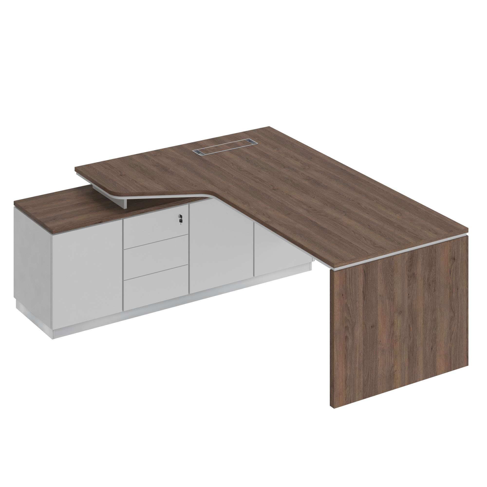 Стол на опорной тумбе левый эргономичный опора ДСП дуб гладстоун / белый премиум / белый премиум