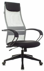 Кресло руководителя Бюрократ CH-607 светло-серый TW-02 сиденье черный сетка/ткань с подголов. крестов. пластик